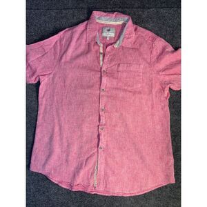Report Collection Shirt Mens XL Pink Linen Blend Short Sleeve Collar Button Down